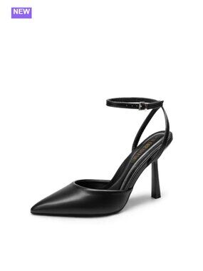 Pointed Toe Ankle Strap Pumps Faux Leather Stiletto Heels